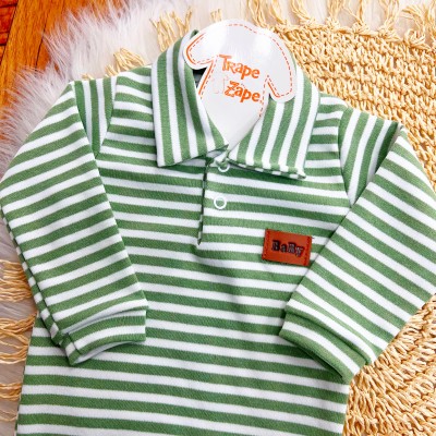  CONJ. DE MALHA 3 PEÇAS - Ursinho com Raminhos - Verde e Off White